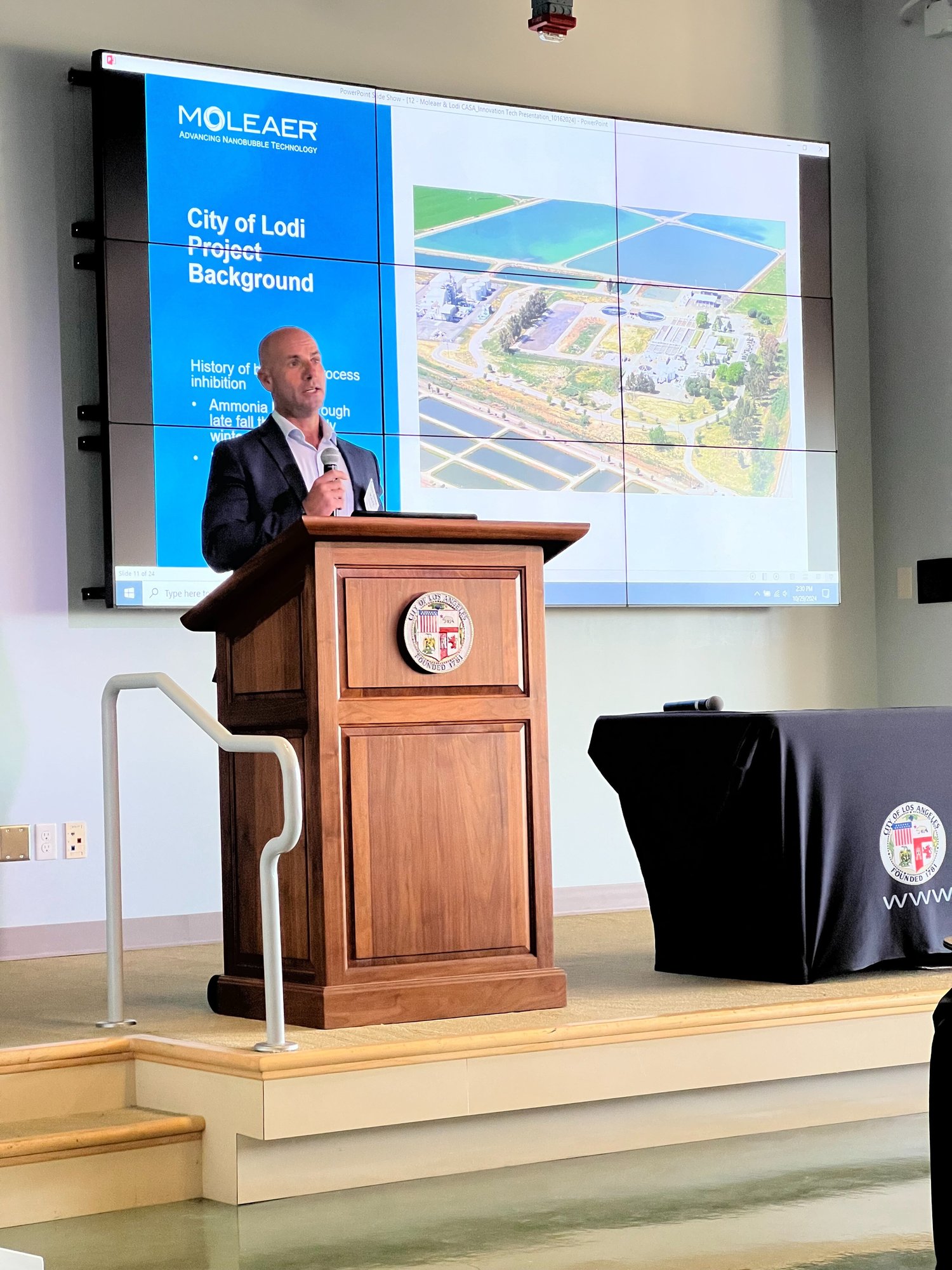 Matt from City of Lodi at a California wastewater event speaking about nanobubbles